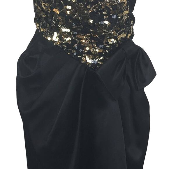 L.A. Glo Black and Gold Sequence Strapless Evening Dress with Bow Size 7B - Picture 3 of 12